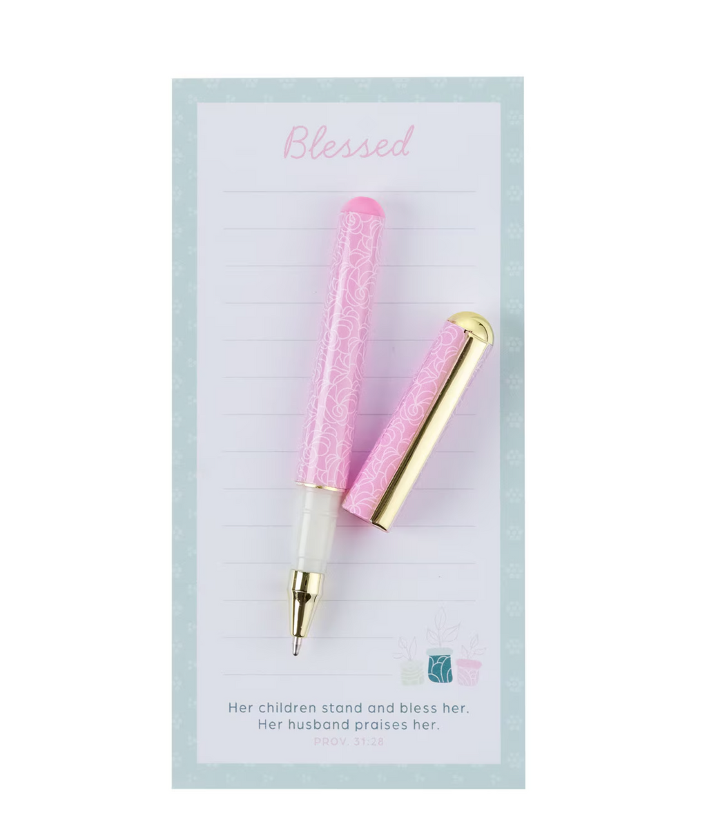 Notepad Gift Set-Blessed Magnetic Notepad and Pen Gift Set - Proverbs 31:28