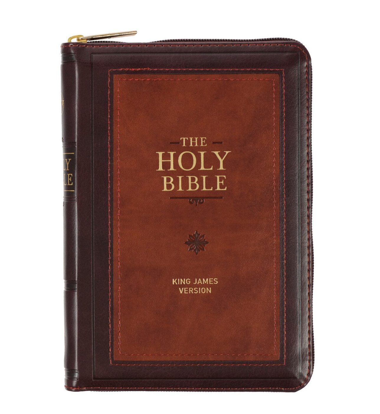 Bible-Burgundy and Bible-Saddle Tan Framed Faux Leather Compact King James Version Bible with Zippered Closure