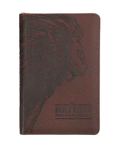 Bible-Walnut Brown Faux Leather King James Version Deluxe Gift Bible with Thumb Index and Zippered Closure