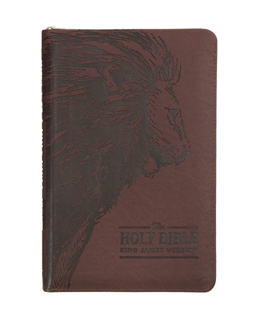 Bible-Walnut Brown Faux Leather King James Version Deluxe Gift Bible with Thumb Index and Zippered Closure