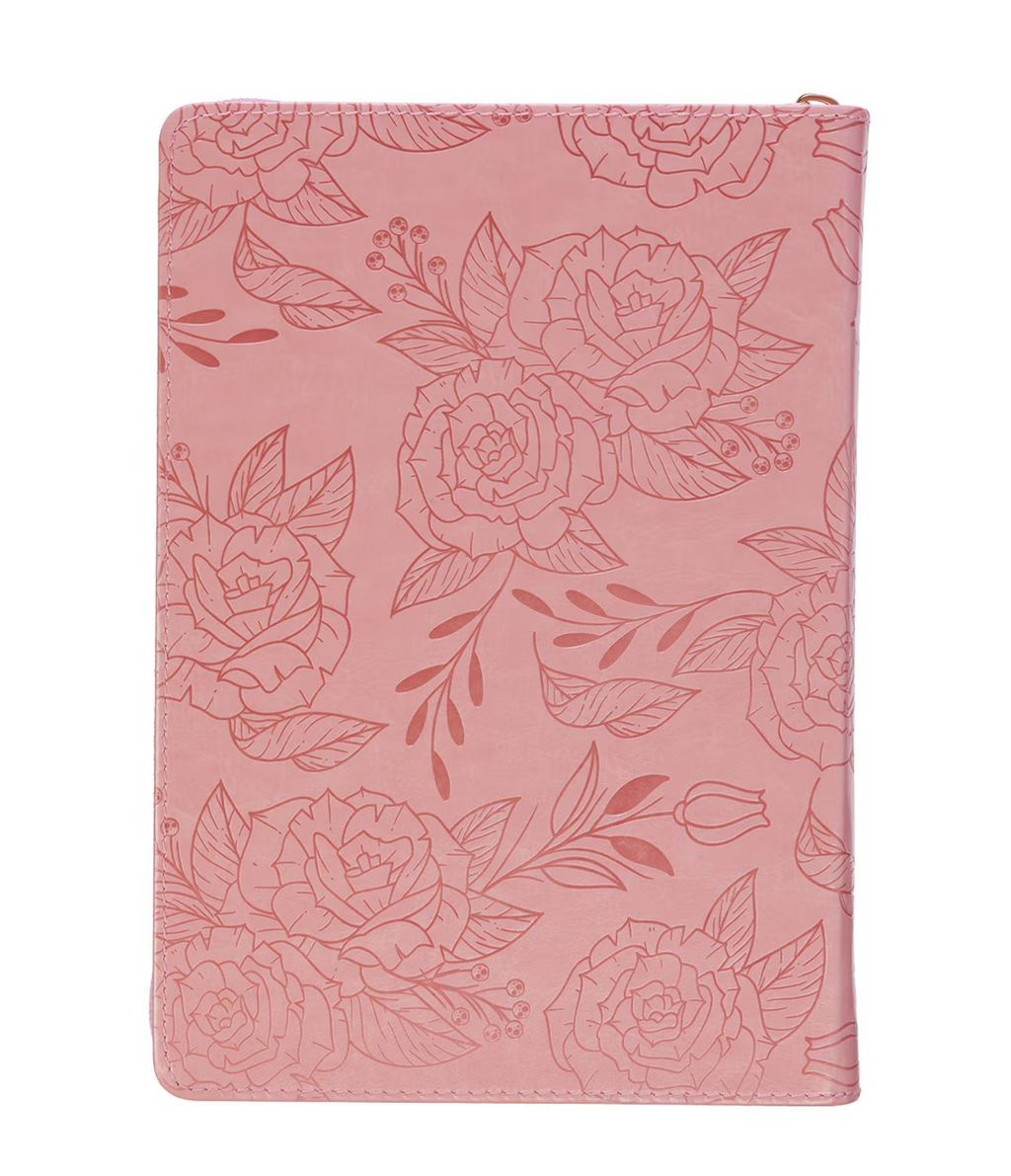 Journal-Strength and Dignity Peach Pink Faux Leather Classic Journal with Zipper Closure - Proverbs 31:25