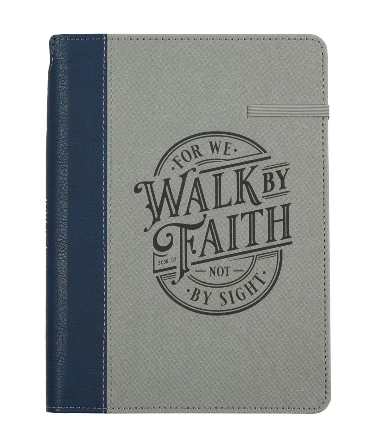 Journal-Walk By Faith Navy and Gray Classic Journal with Elastic Closure and Pen Holder - 2 Corinthians 5:7