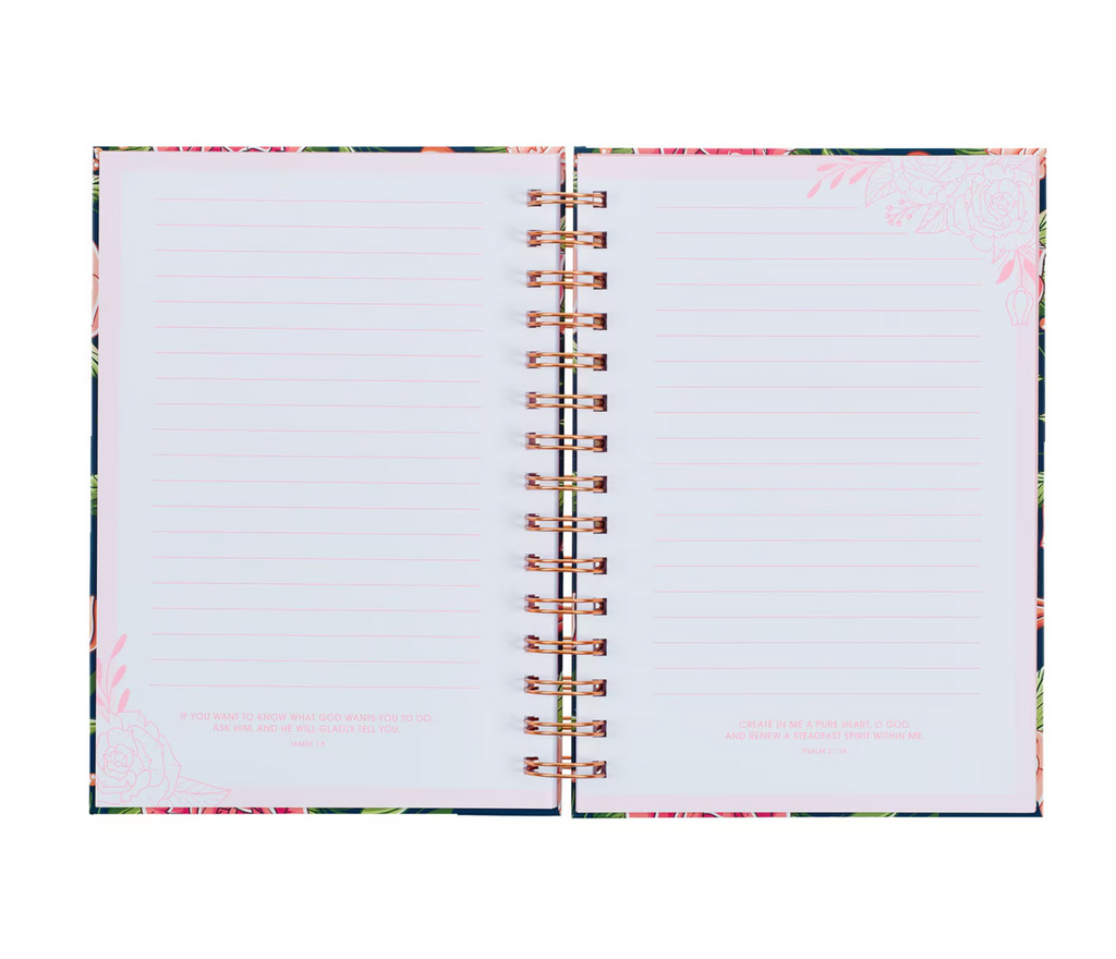 Journal-Strength and Dignity Pink Rose Large Wirebound Journal - Proverbs 31:25