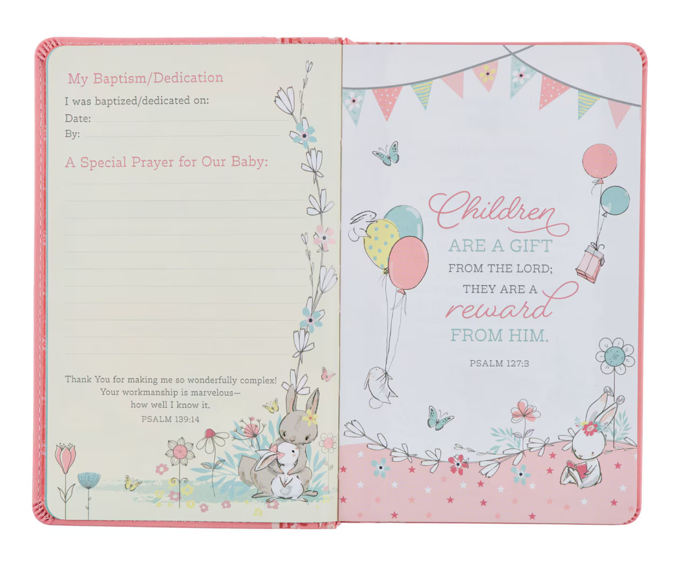 Bible-Pink Faux Leather NLT Baby Keepsake Bible for Girls