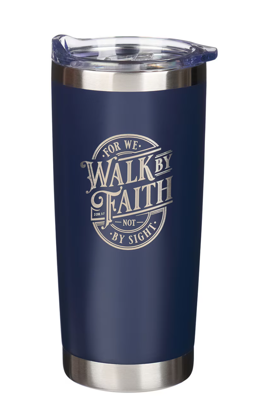 Mug-Walk By Faith Navy Stainless Steel Travel Tumbler - 2 Corinthians 5:7