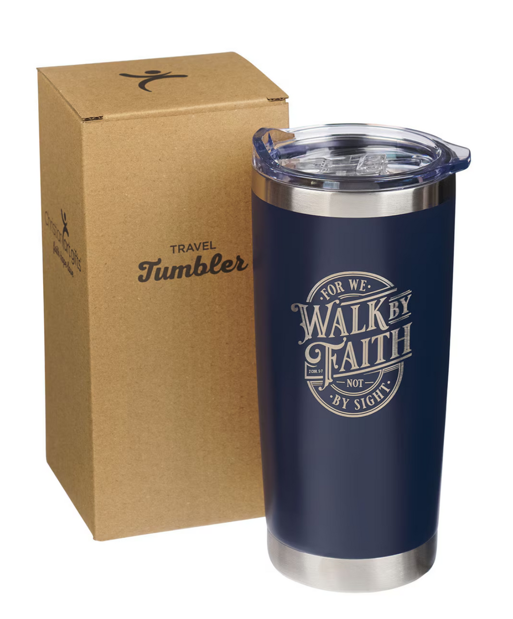 Mug-Walk By Faith Navy Stainless Steel Travel Tumbler - 2 Corinthians 5:7