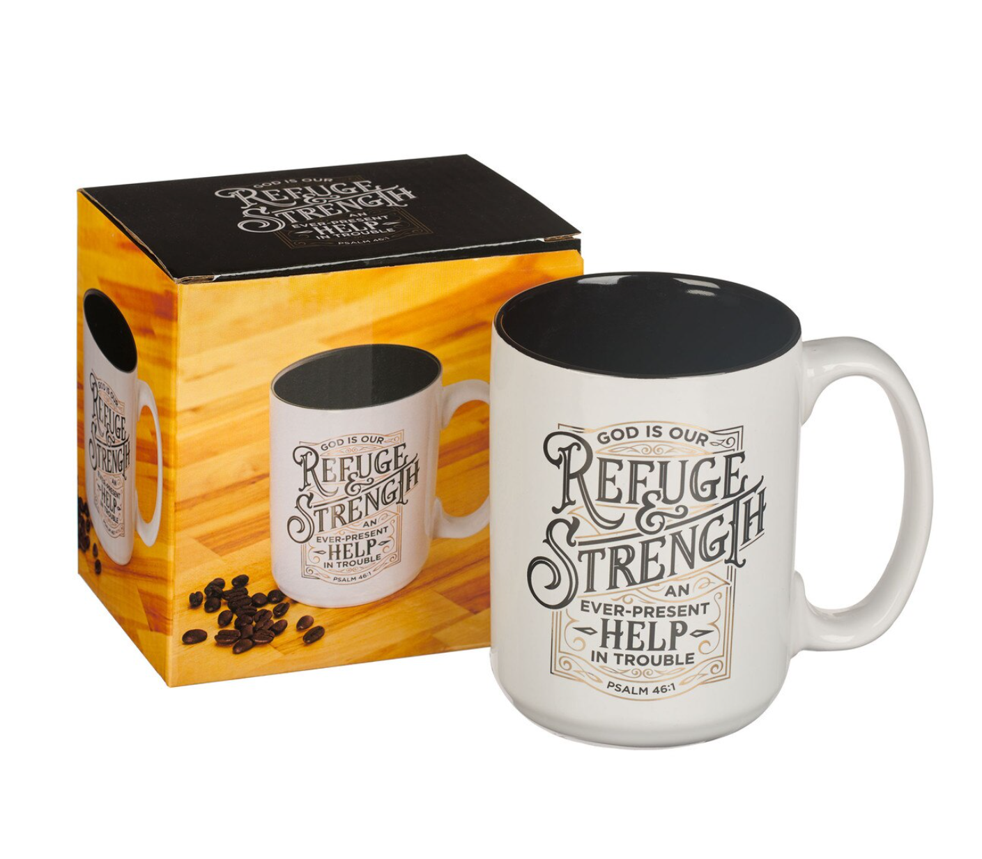 Mug-Refuge and Strength White Ceramic Coffee Mug - Psalm 46:1