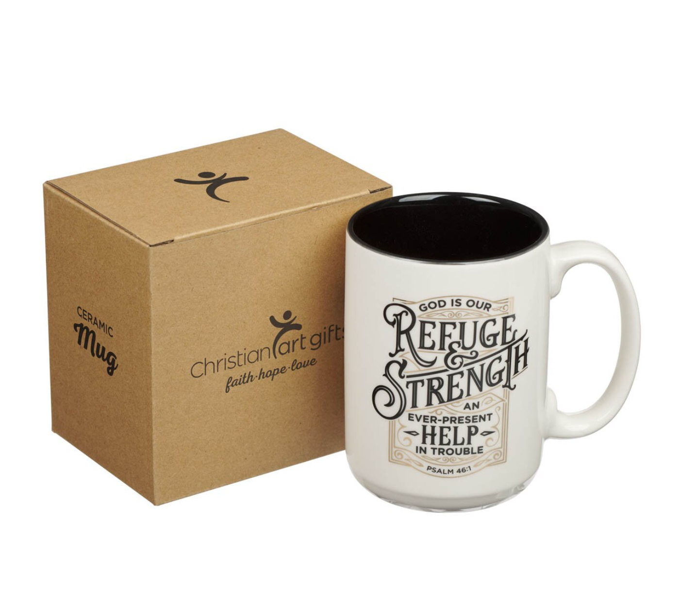 Mug-Refuge and Strength White Ceramic Coffee Mug - Psalm 46:1