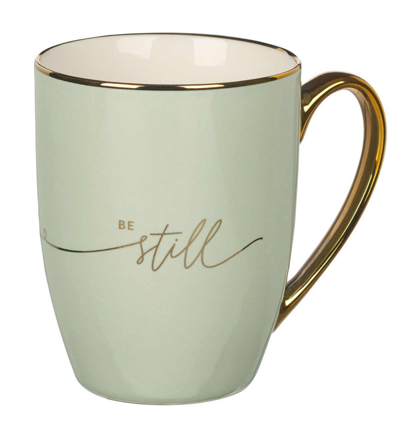 Mug-Be Still Soft Green and Gold Ceramic Coffee Mug