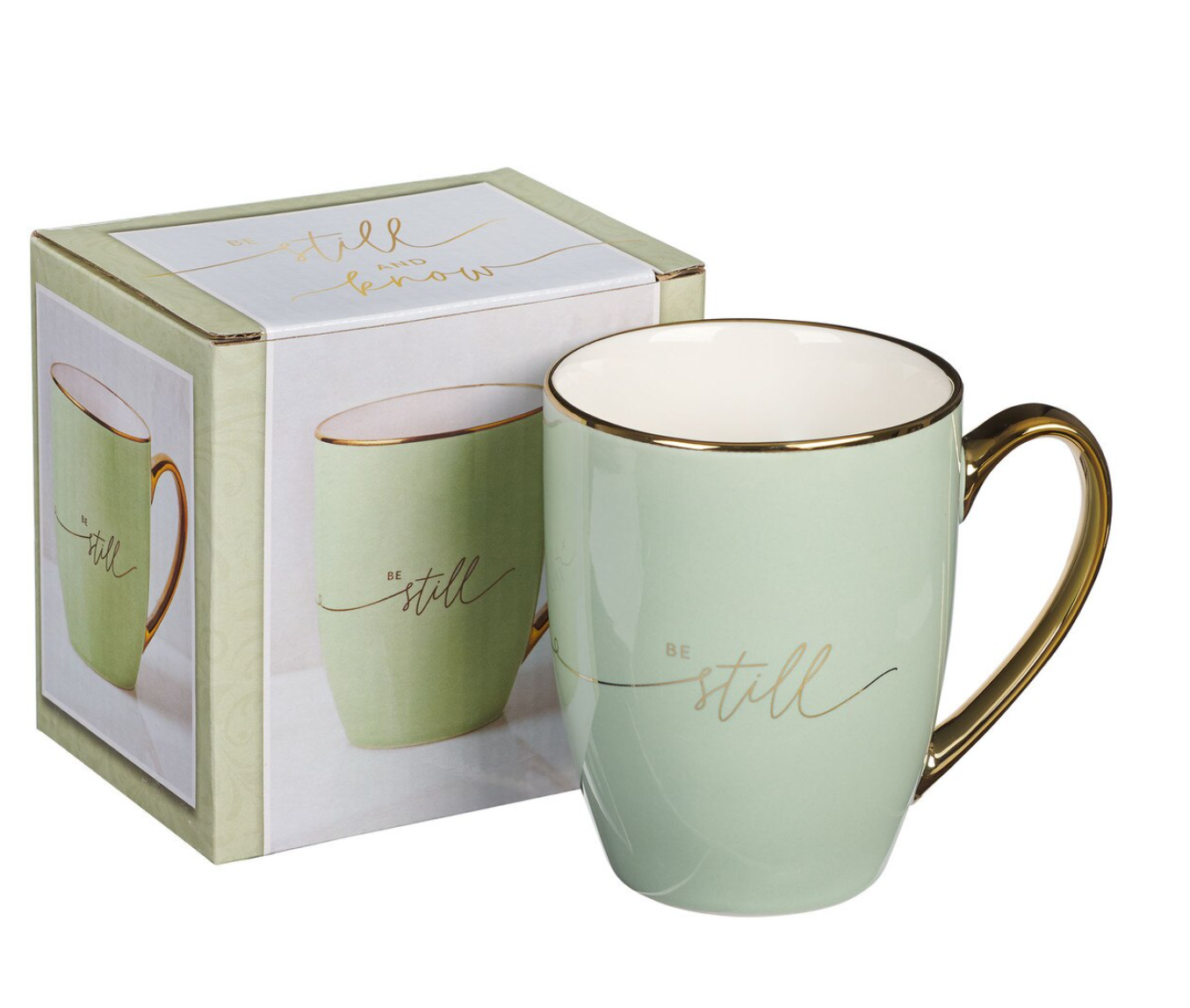 Mug-Be Still Soft Green and Gold Ceramic Coffee Mug